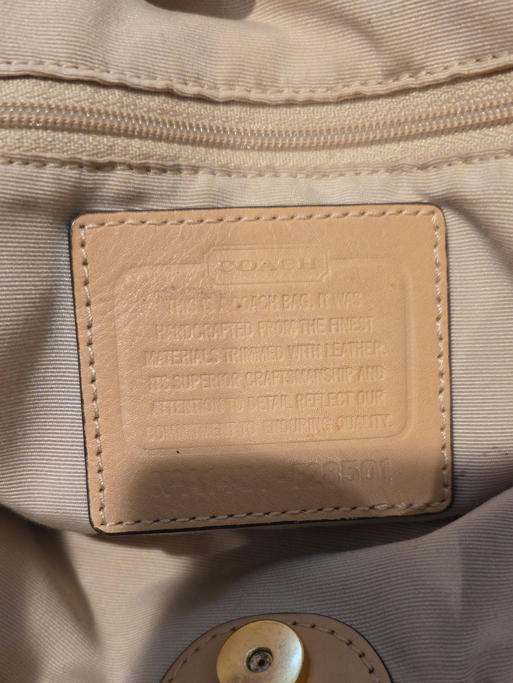 Coach Tan Signature Canvas Tote with Teal Center Stripe - Picture 9 of 16